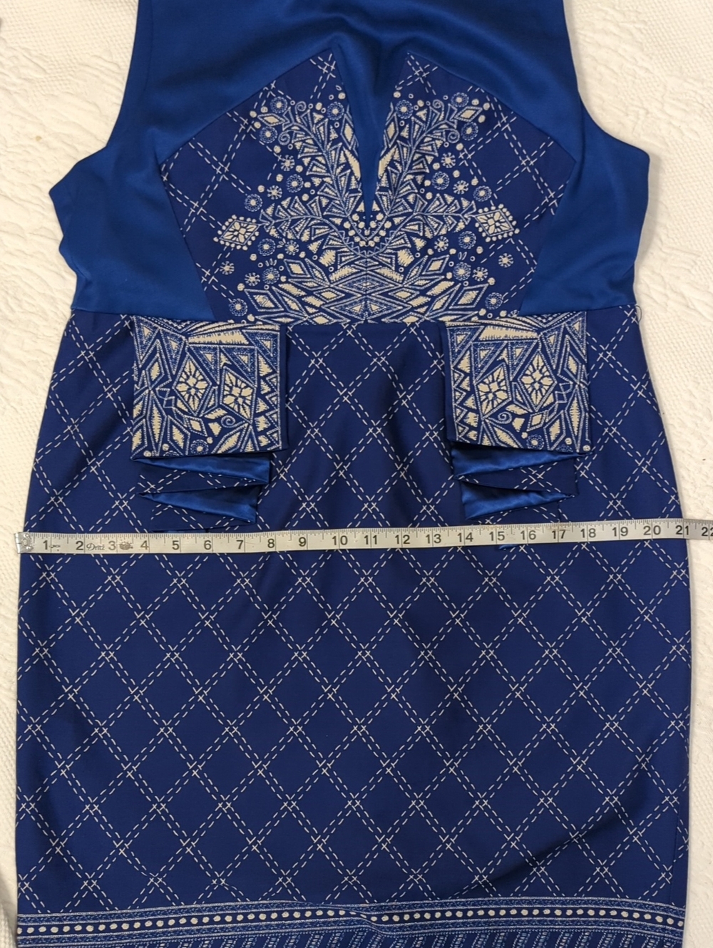 Spiegel Royal Blue Geometric Sleeveless Sheath Dress Size 16 - Picture 12 of 12